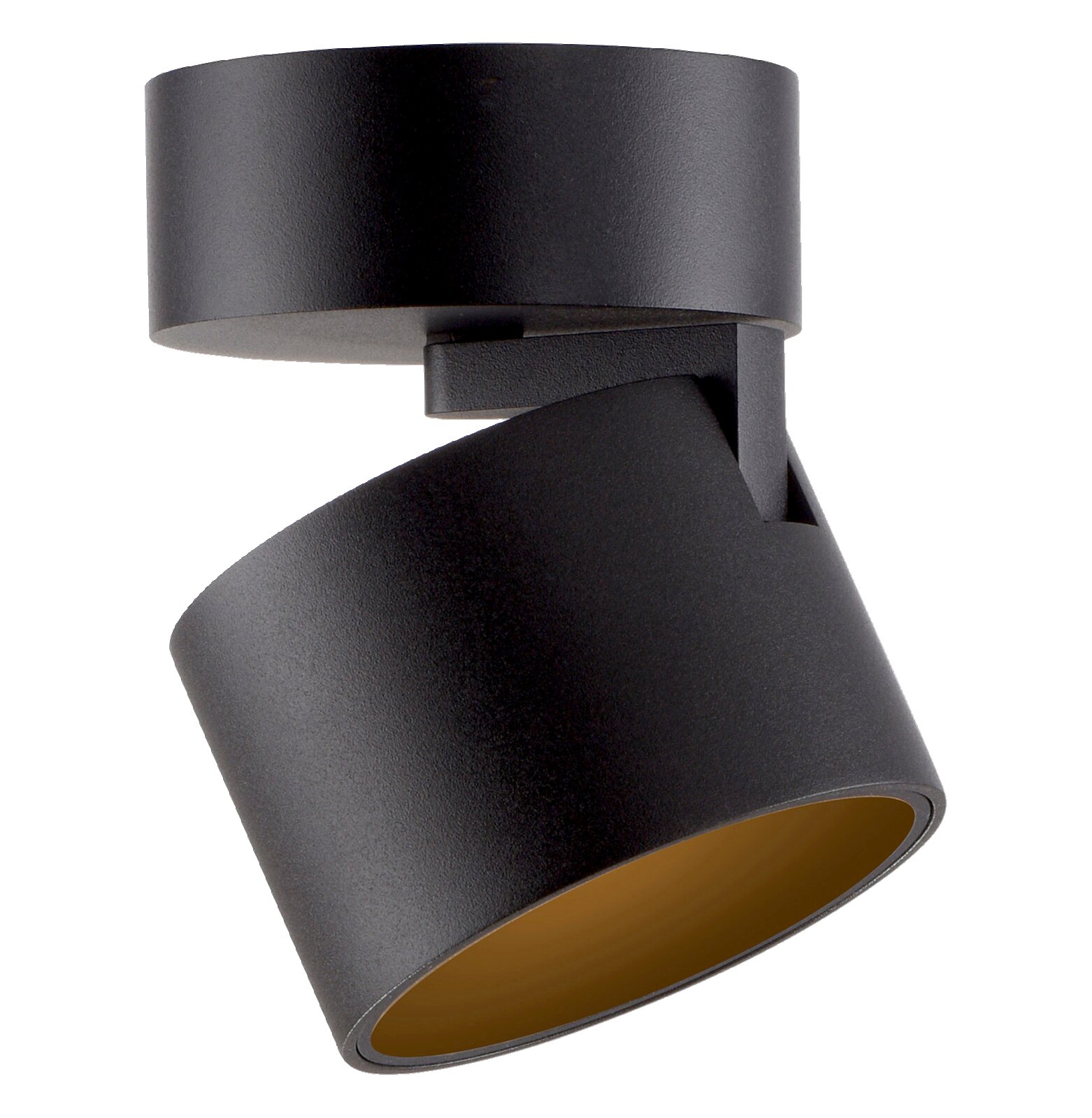 Schwarzer LED-Spot aus seitlicher Perspektive mit modernem Design.