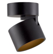 Schwarzer LED-Spot aus seitlicher Perspektive mit modernem Design.
