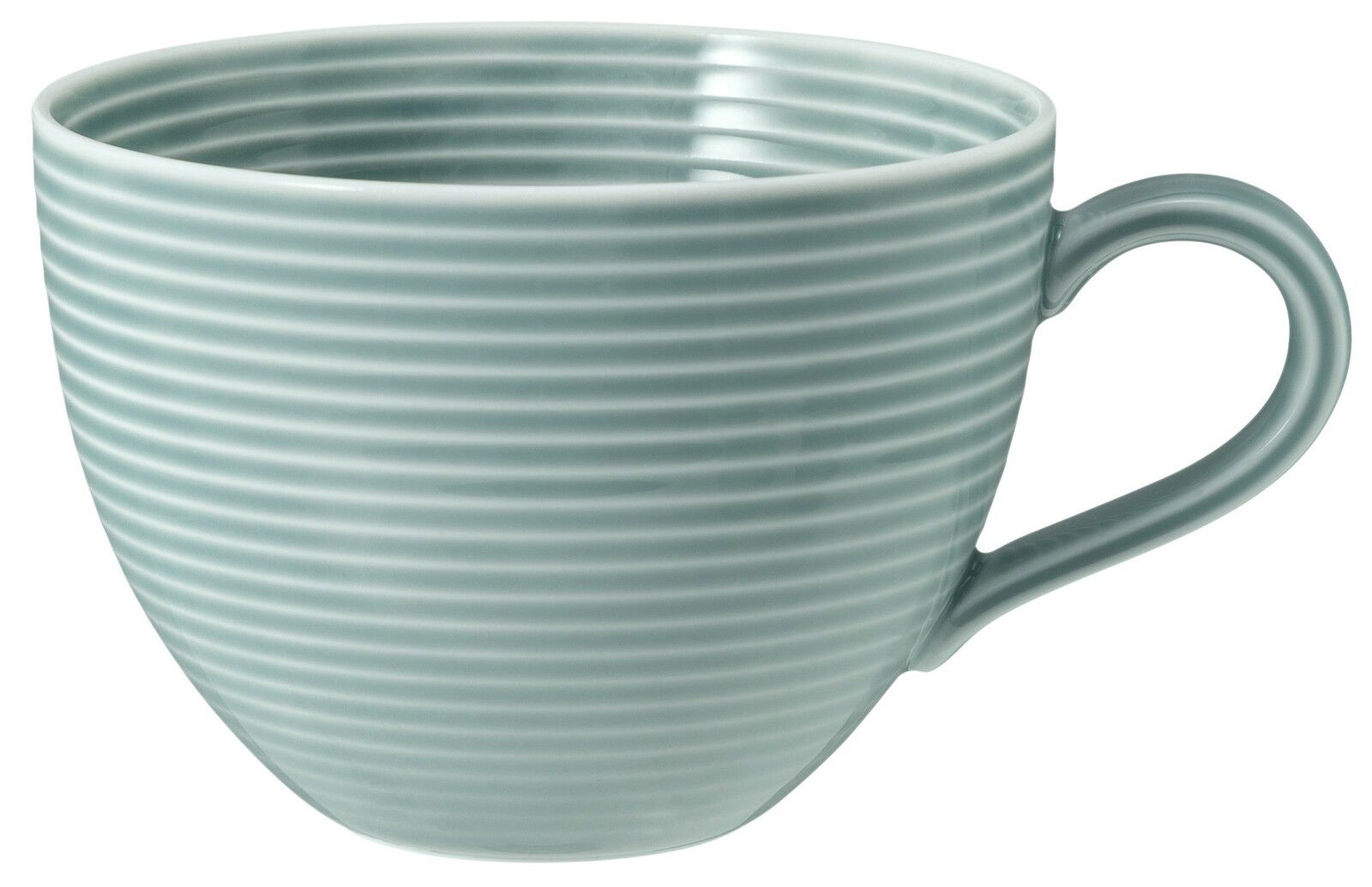 Milchkaffeetasse 0,35l mit horizontalen Rillen in Seitenansicht