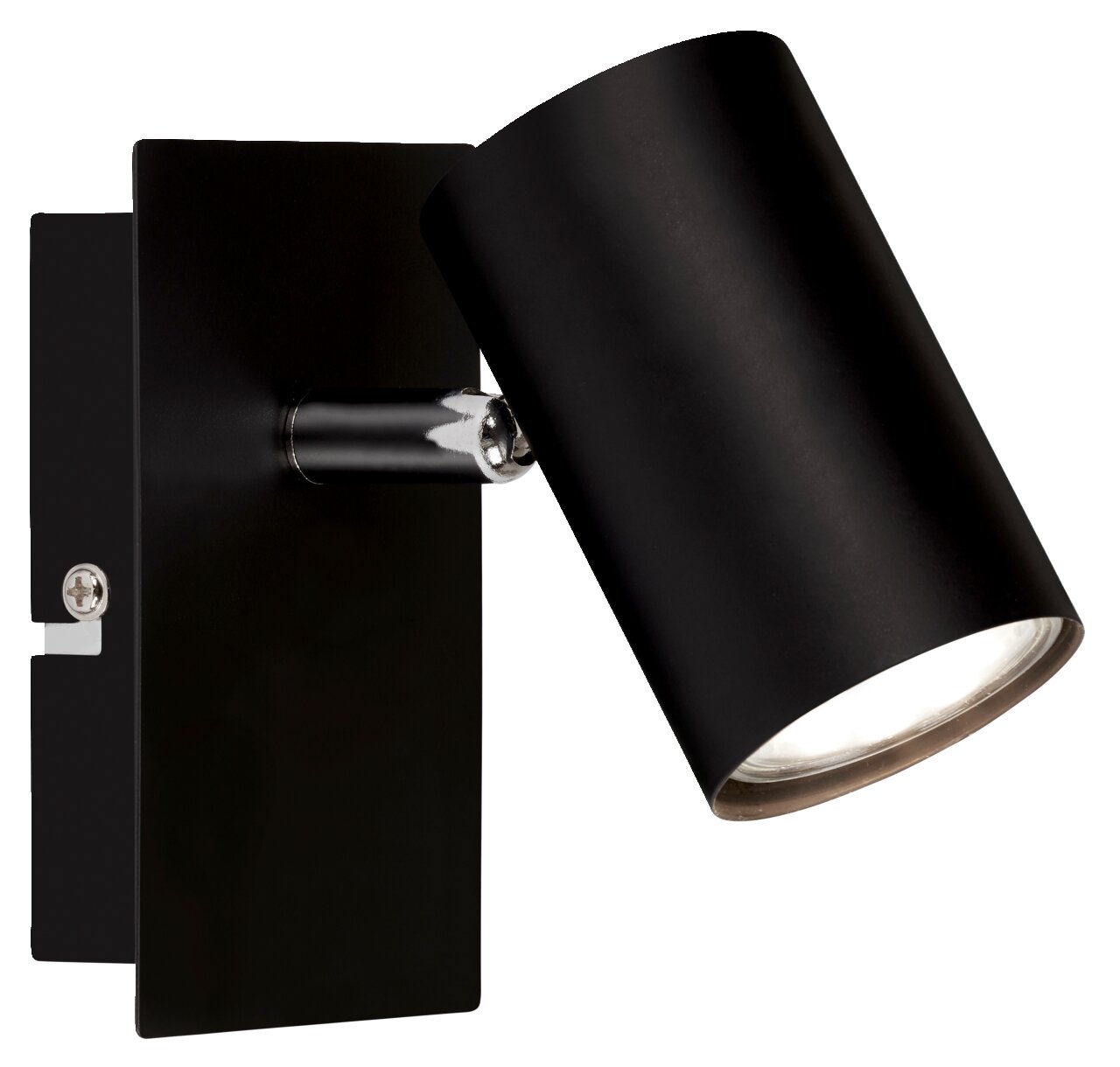 Schwarzer LED-Spot mit zylindrischem Kopf, seitliche Perspektive