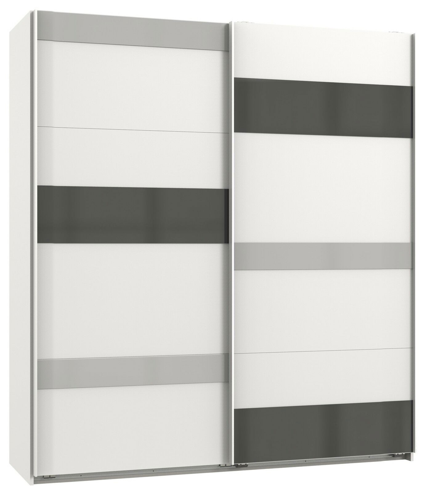 Z2 Hangende kast met 2 deuren MONACO Schwebetürenschrank MONACO mit zwei Türen, Frontansicht, modernes Design mit grauen und weißen Paneelen.