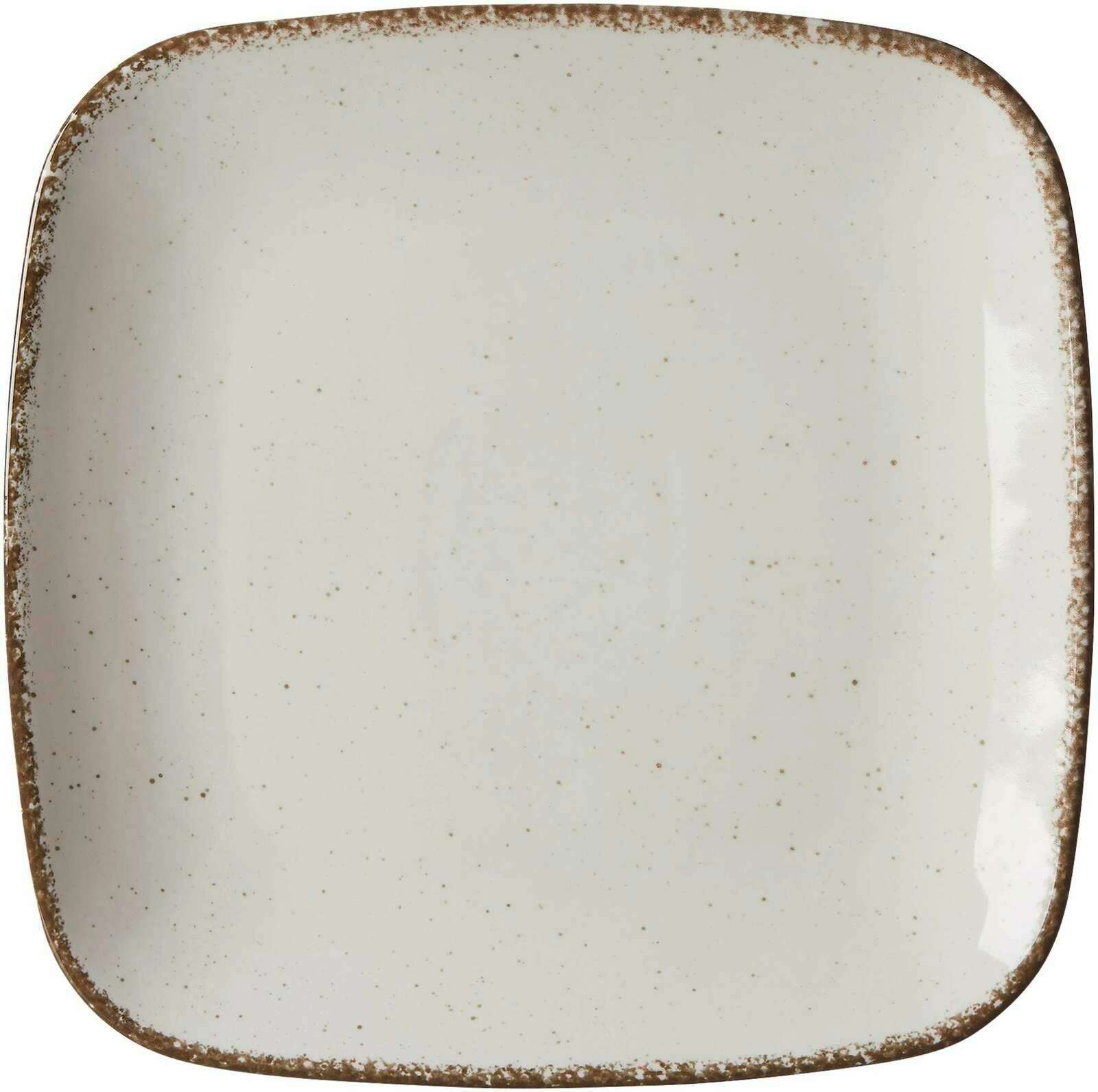 Dessertteller Casa 22cm beige, quadratisch mit gesprenkeltem Rand, Draufsicht