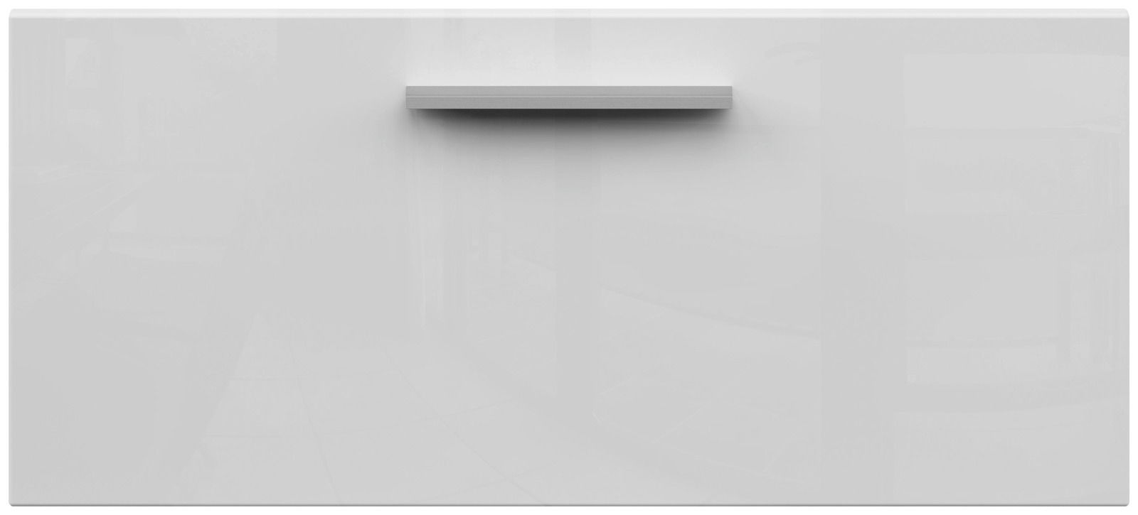 Frontansicht einer modernen, weißen Schublade mit schlichtem Griff.