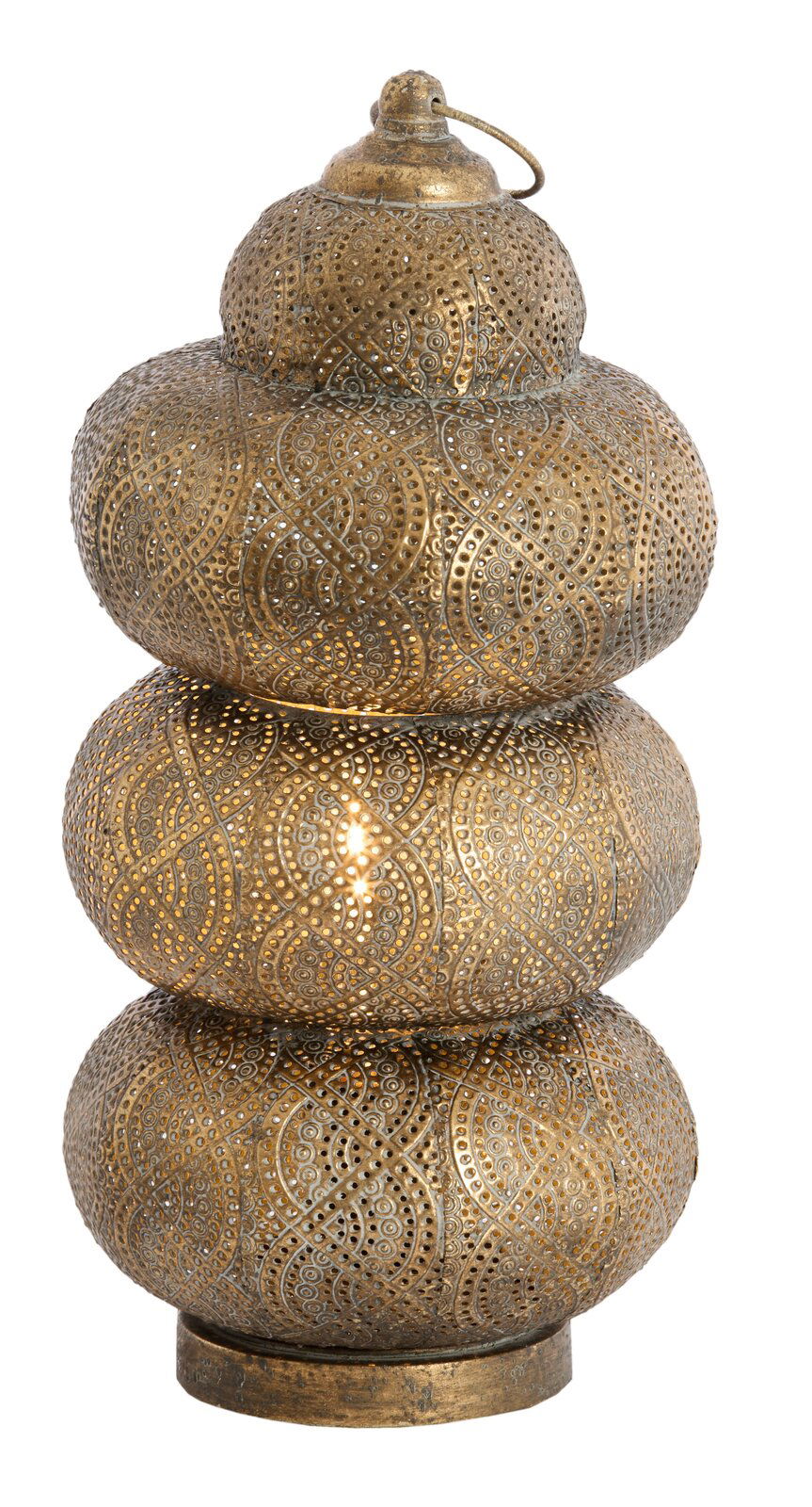 Orientalische Tischleuchte aus Metall mit filigranem Muster, seitliche Perspektive