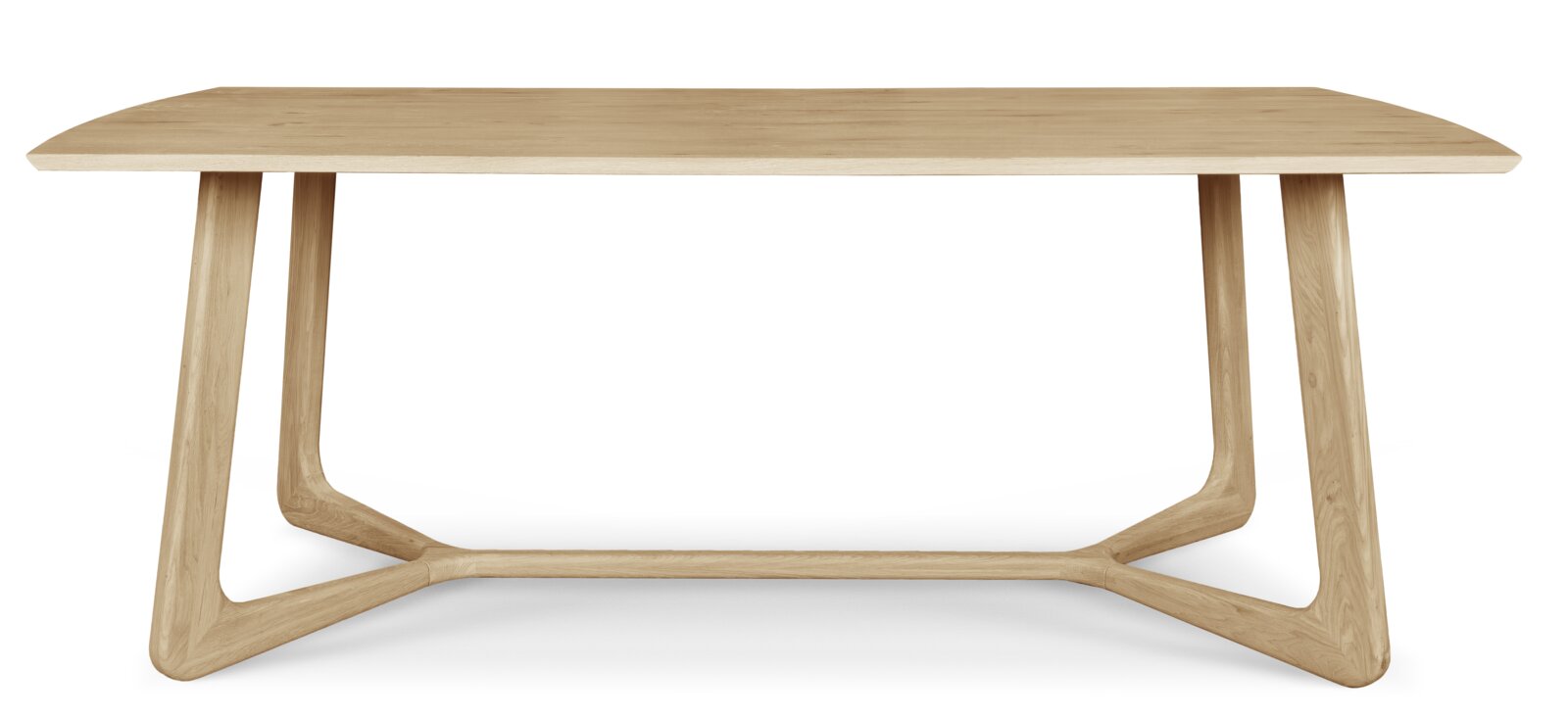 Moderner Esstisch aus Holz mit geschwungenen Beinen, Frontalansicht