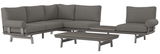 Graues Lounge-Set mit Ecksofa und passendem Tisch, seitliche Perspektive