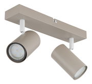 Zweiflammiger Deckenstrahler in modernem Design, seitliche Perspektive