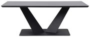 Moderner Couchtisch mit schwarzem V-förmigem Gestell, seitliche Perspektive