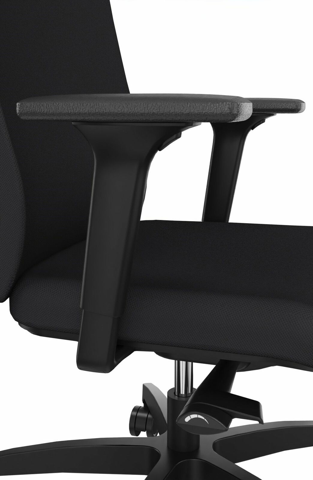 Dauphin Drehstuhl ADJUST Nahaufnahme eines schwarzen Drehstuhls mit Armlehne und Sitzfläche, seitliche Perspektive