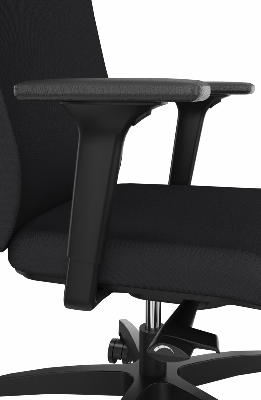 Dauphin Drehstuhl ADJUST Nahaufnahme eines schwarzen Drehstuhls mit Armlehne und Sitzfläche, seitliche Perspektive