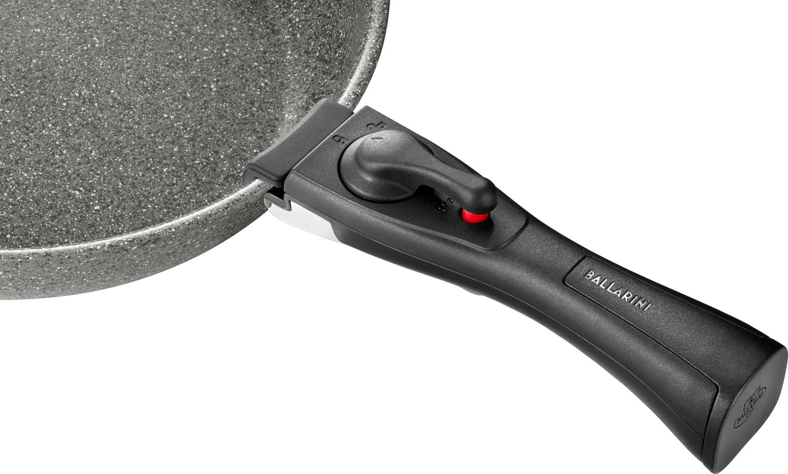 Pfanne mit abnehmbarem Griff, seitliche Perspektive