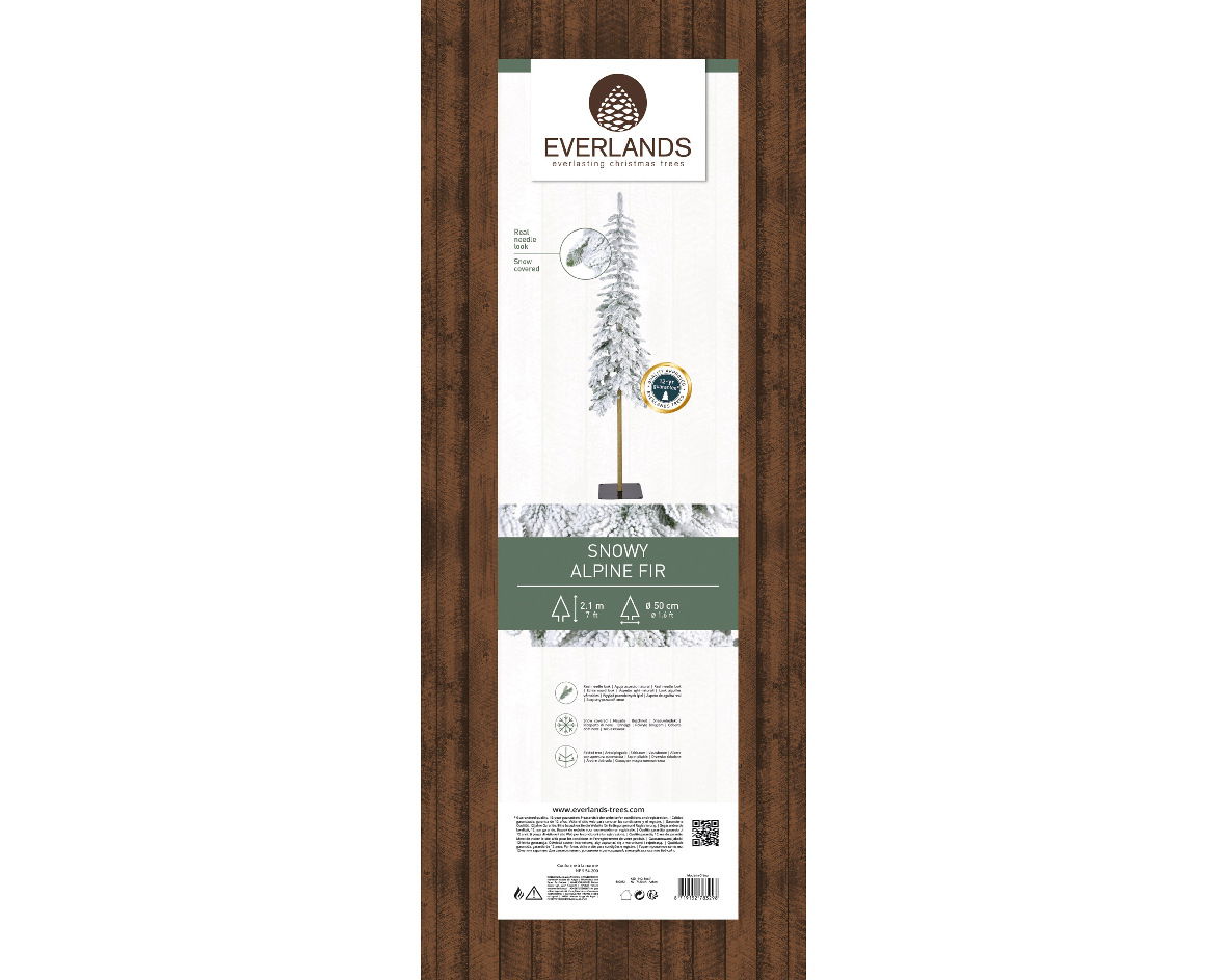 Verpackung der beschneiten Alpinen Tanne von Everlands, Vorderansicht