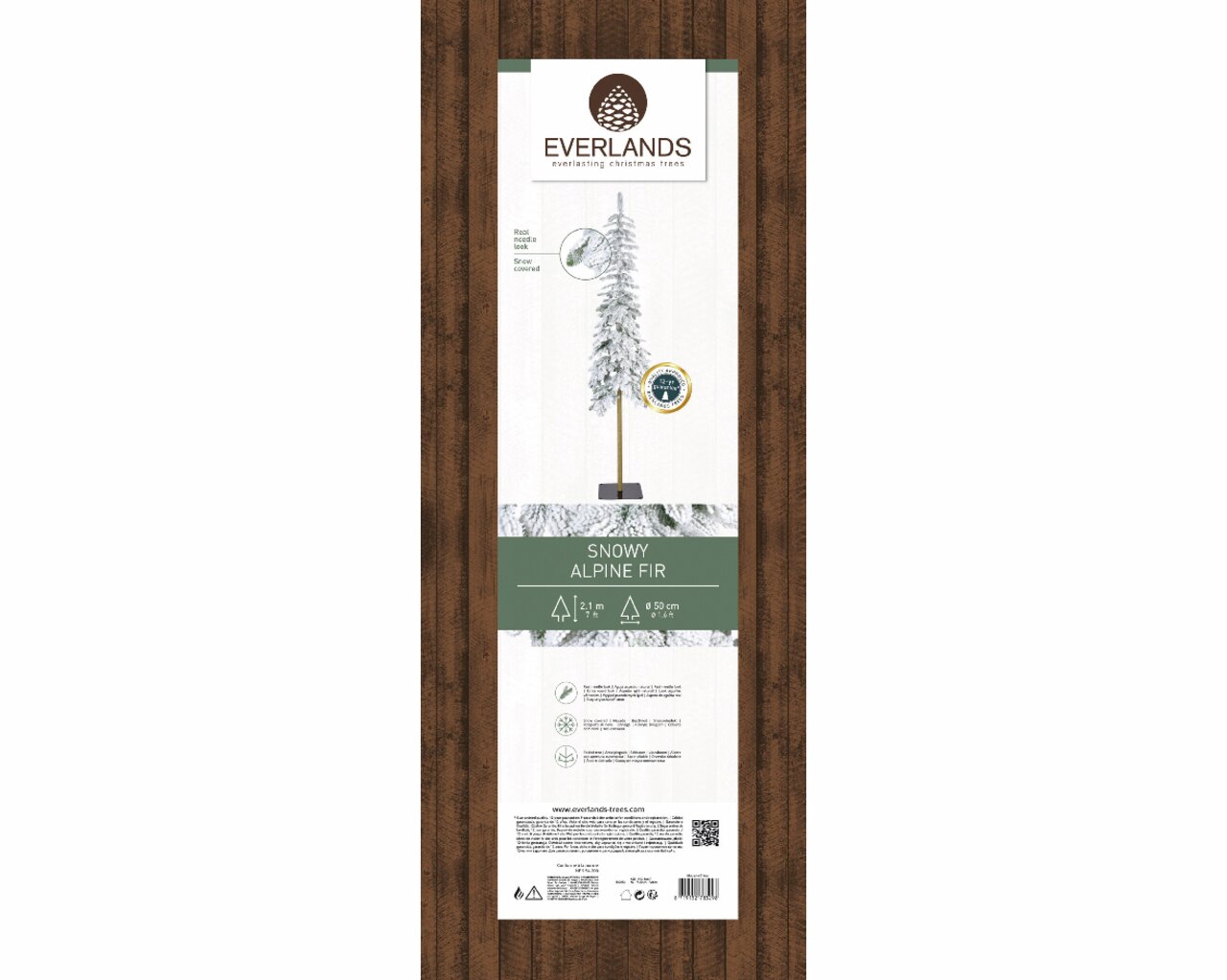 Verpackung der beschneiten Alpinen Tanne von Everlands, Vorderansicht