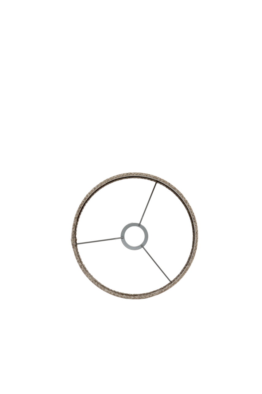 Ansicht von oben auf einen runden Lampenschirm mit Metallstreben.