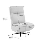 Weißer, gepolsterter Relaxsessel mit hoher Rückenlehne, USB-Anschluss und schwarzem Sternfuß in schräger Vorderansicht; Maße: 110 cm hoch, 88 cm breit und 70 cm tief, Sitzhöhe 50 cm, Sitztiefe 53 cm und Rückenlehne 74 cm.