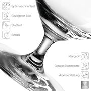 Nahaufnahme eines Bierglases Ciao+ 390ml mit gezogenem Stiel, das spülmaschinenfest, stoßfest und brillant ist. Perspektive von unten auf den Stiel und die Bodenplatte.