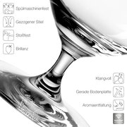 Nahaufnahme eines Bierglases Ciao+ 390ml mit gezogenem Stiel, das spülmaschinenfest, stoßfest und brillant ist. Perspektive von unten auf den Stiel und die Bodenplatte.