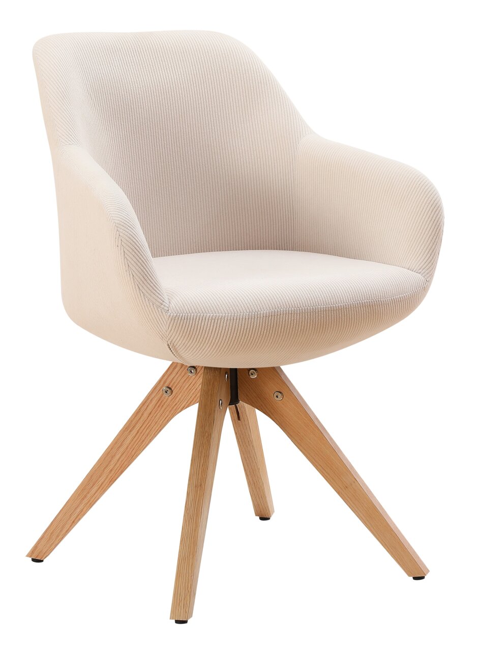 Beiger Armlehnstuhl CHARLY mit Holzbeinen, seitliche Perspektive