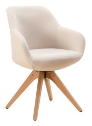 Beiger Armlehnstuhl CHARLY mit Holzbeinen, seitliche Perspektive