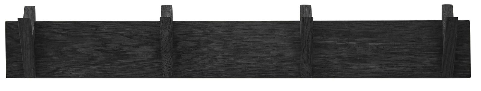 Schwarze Hakenleiste mit vier Haken, frontal betrachtet.