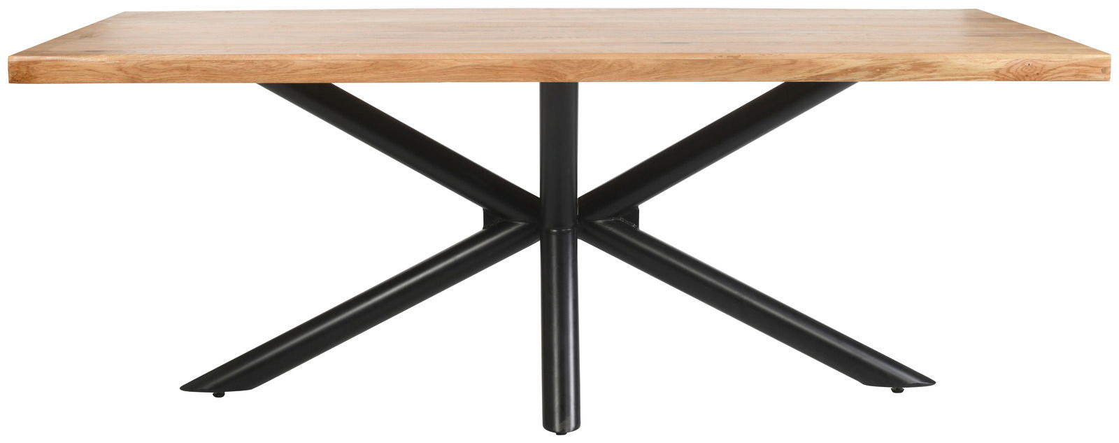 Moderner Esstisch mit Holzplatte und schwarzem Metallgestell, Frontalansicht