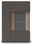 Frontansicht eines modernen Highboards mit dunkler Oberfläche, Glaseinsatz und Holzdetails.