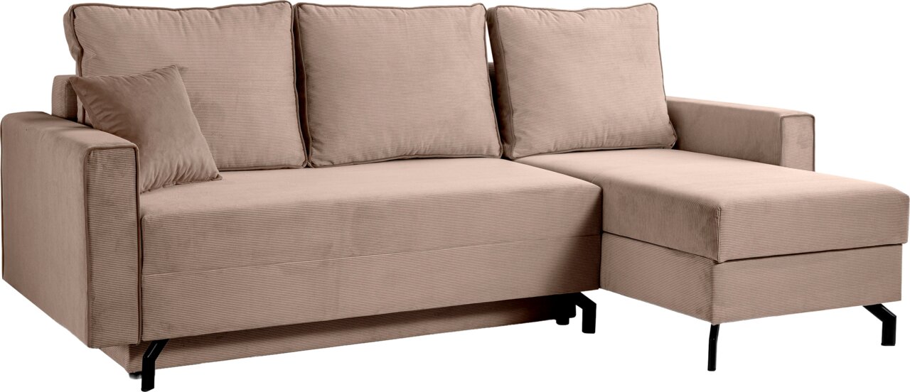 Beiges Schlafsofa in L-Form mit rechter Ausrichtung, Vorderansicht