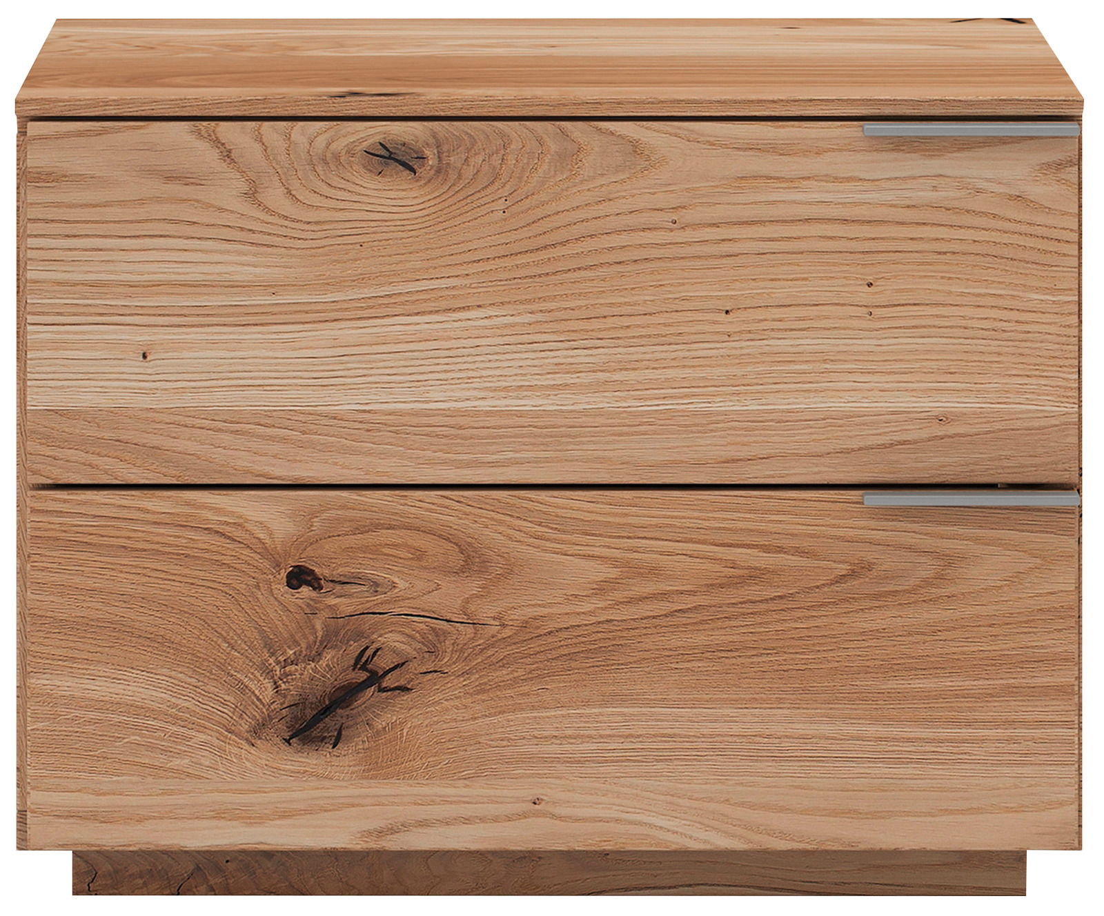 Nachtkonsole aus Holz mit zwei Schubladen, frontale Ansicht