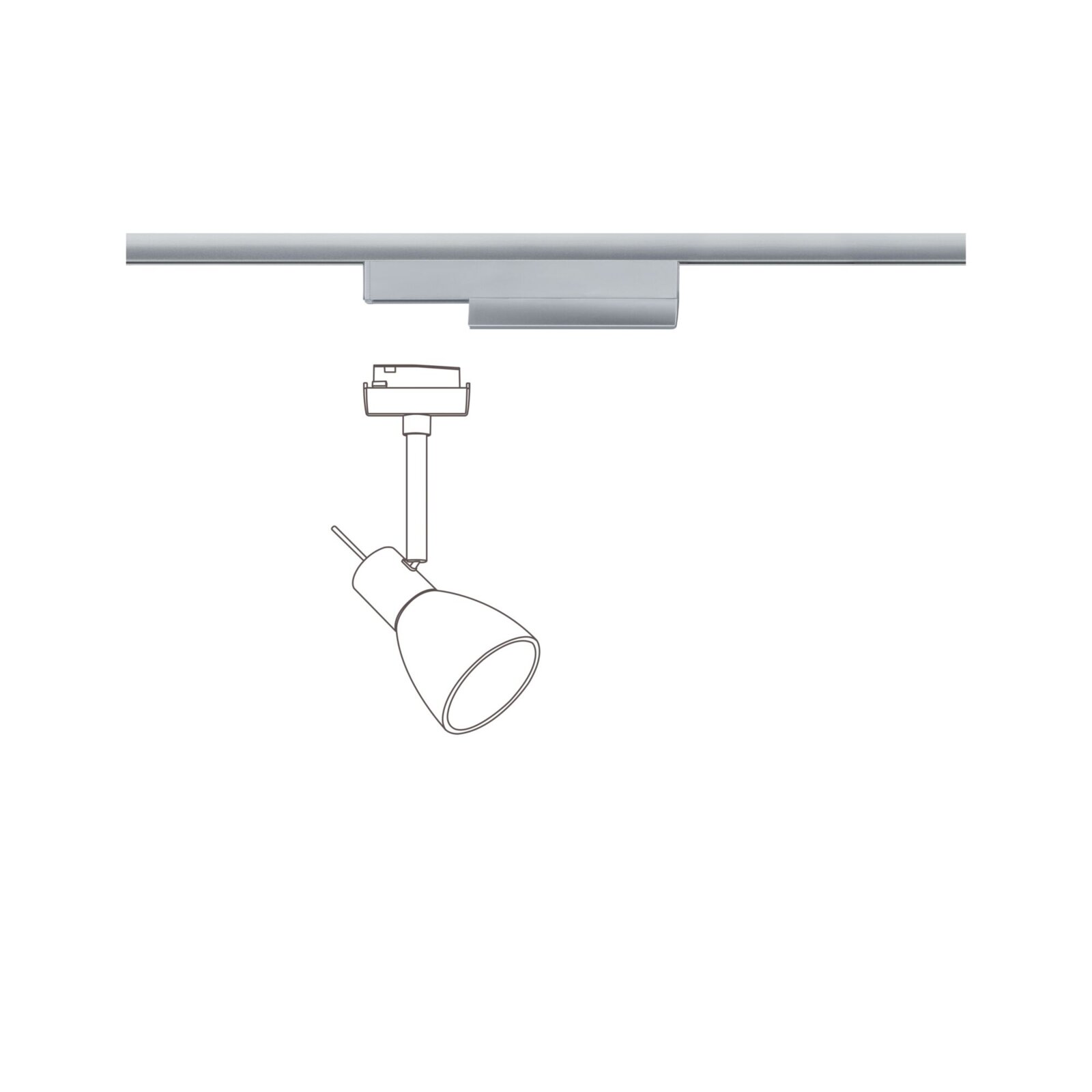 Zigbee URAIL SingleAdapter van PAULMANN, zijaanzicht, toont de verbinding tussen de rail en de lamp.