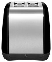 Frontansicht eines Kitchen Aid 2-Scheiben-Toasters in Onyx mit Edelstahloberfläche.