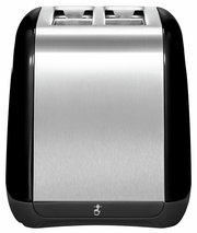 Frontansicht eines Kitchen Aid 2-Scheiben-Toasters in Onyx mit Edelstahloberfläche.