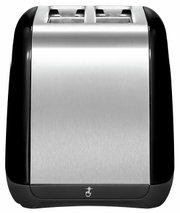 Frontansicht eines Kitchen Aid 2-Scheiben-Toasters in Onyx mit Edelstahloberfläche.