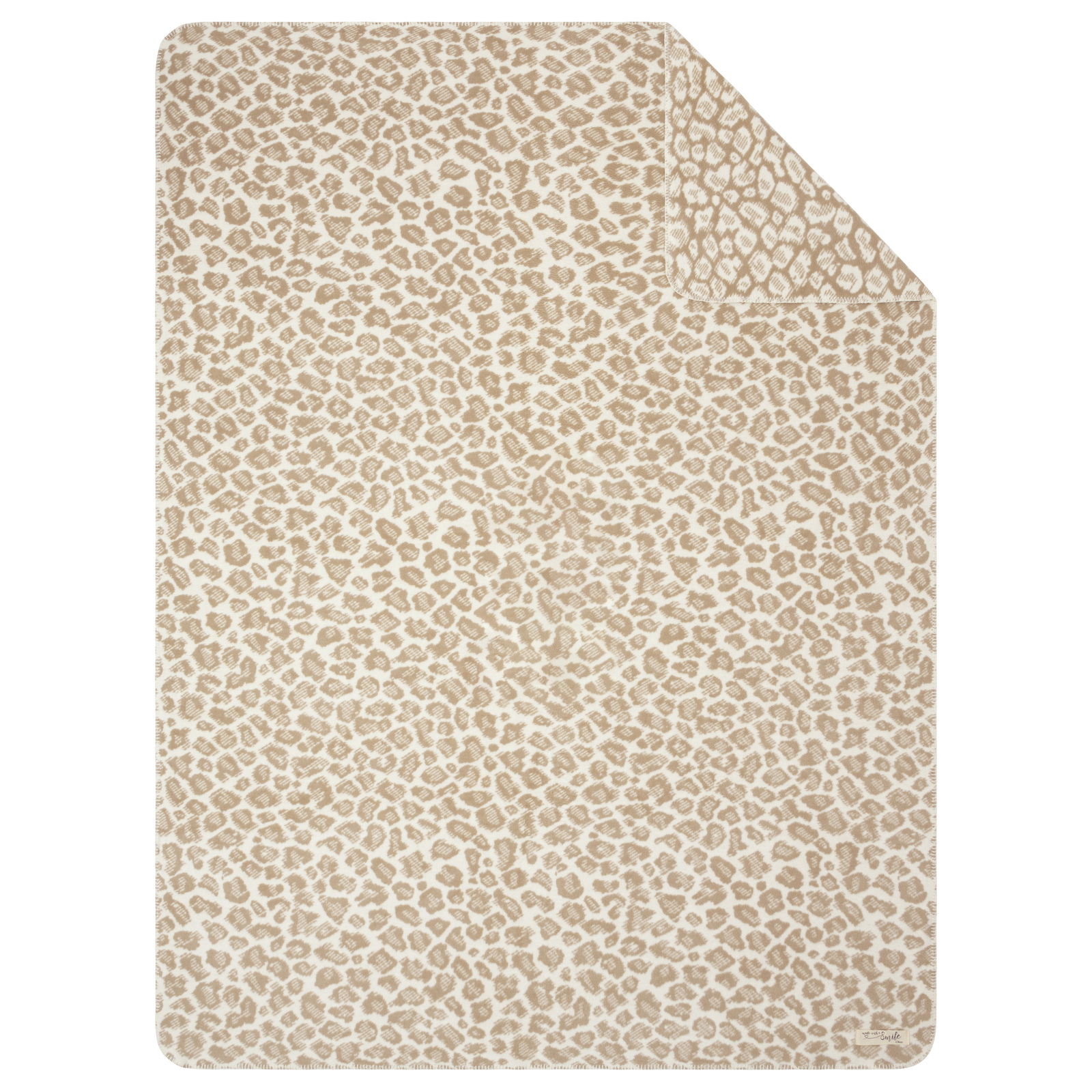 Leopardengemusterte Wohndecke in Beige und Weiß, Draufsicht
