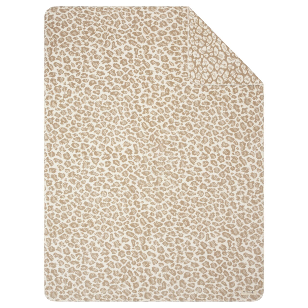 Leopardengemusterte Wohndecke in Beige und Weiß, Draufsicht