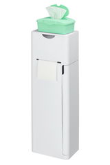6-in-1 Stand WC-Garnitur Imon in Frontalansicht mit integriertem Toilettenpapierhalter und grünem Feuchttuchspender oben.