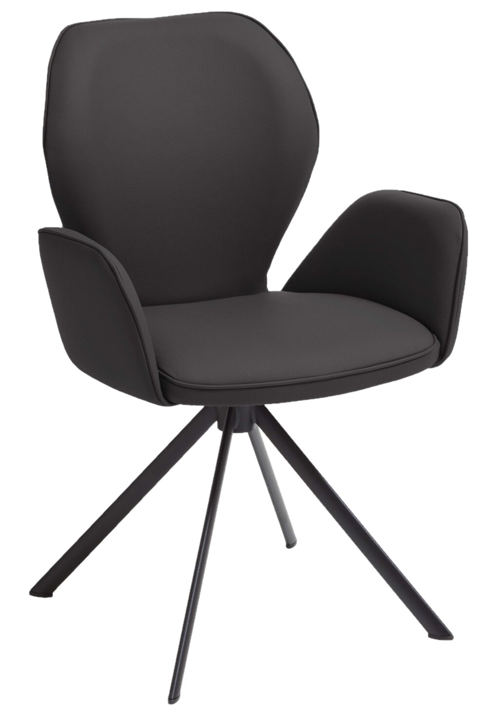 Valdera Sessel COLORADO-TREND-LINE Moderner schwarzer Sessel mit gepolstertem Sitz und Rückenlehne, sowie schrägen Armlehnen, auf einem vierbeinigen Metallgestell. Frontalansicht.