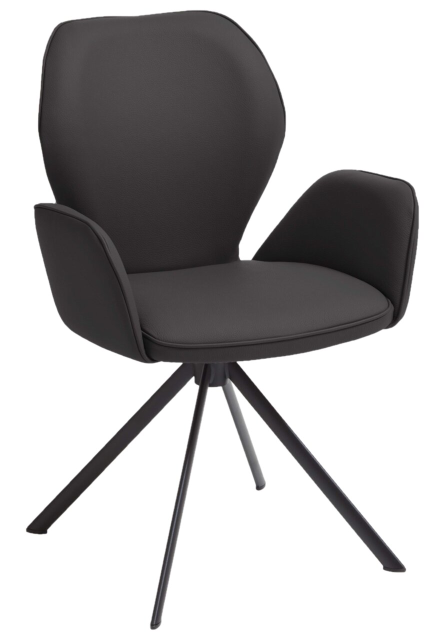 Valdera Sessel COLORADO-TREND-LINE Moderner schwarzer Sessel mit gepolstertem Sitz und Rückenlehne, sowie schrägen Armlehnen, auf einem vierbeinigen Metallgestell. Frontalansicht.