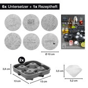 Eiswürfelform in Diamantform mit 6 runden Untersetzern und Rezeptheft, Draufsicht