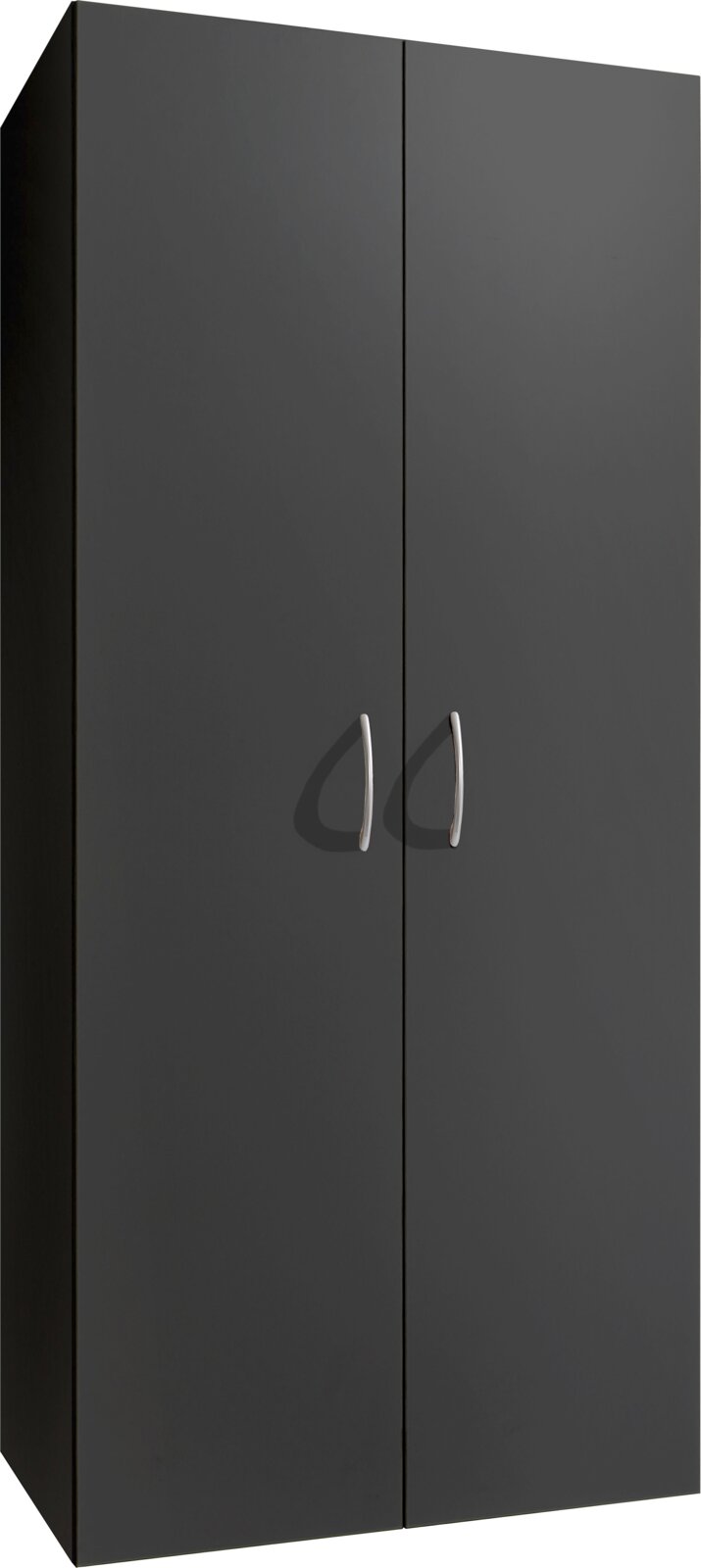 XORA Besen-/Mehrzweckschrank MULTIRAUMKONZEPT Grauer Besen- und Mehrzweckschrank mit zwei Türen und silbernen Griffen, Frontalansicht.