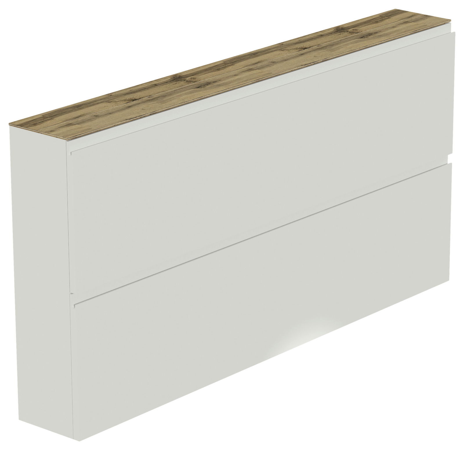 XL-Hängeschuhschrank mit zwei Klappen in Weiß mit Holzoberfläche, seitliche Perspektive