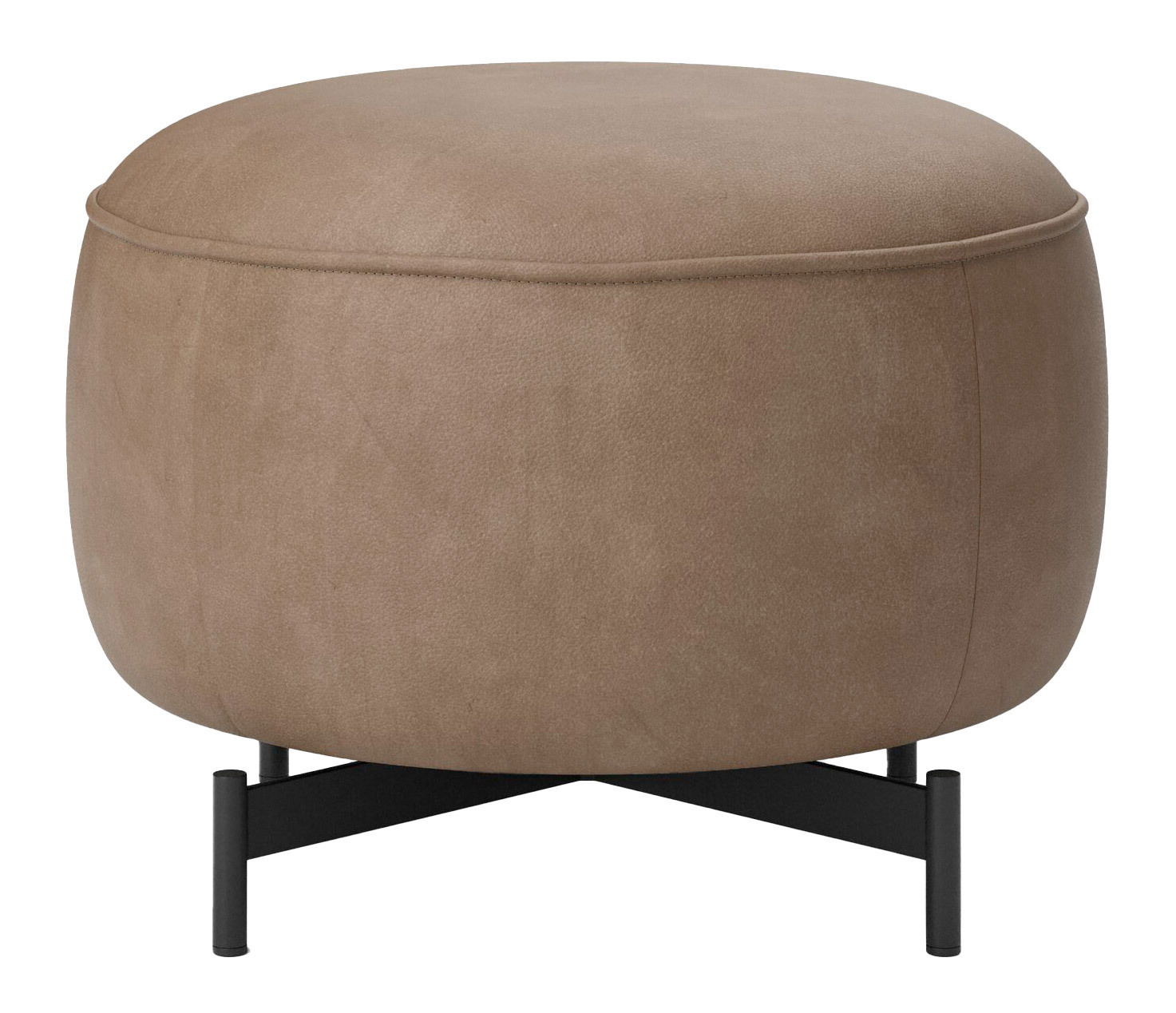 JOOP! Hocker CHARACTERS 8170 Runder Hocker in braunem Stoff mit schwarzem Metallgestell, seitliche Perspektive