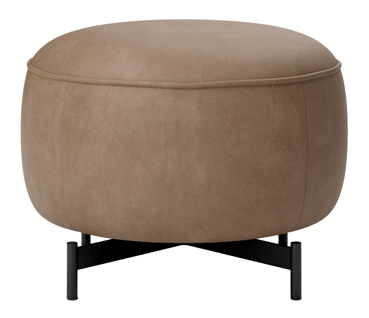 JOOP! Hocker CHARACTERS 8170 Runder Hocker in braunem Stoff mit schwarzem Metallgestell, seitliche Perspektive