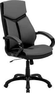 Schwarzer Chefsessel mit Armlehnen und verstellbarer Sitzhöhe, seitliche Perspektive