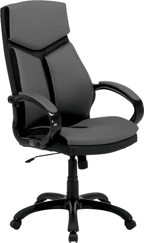 Schwarzer Chefsessel mit Armlehnen und verstellbarer Sitzhöhe, seitliche Perspektive