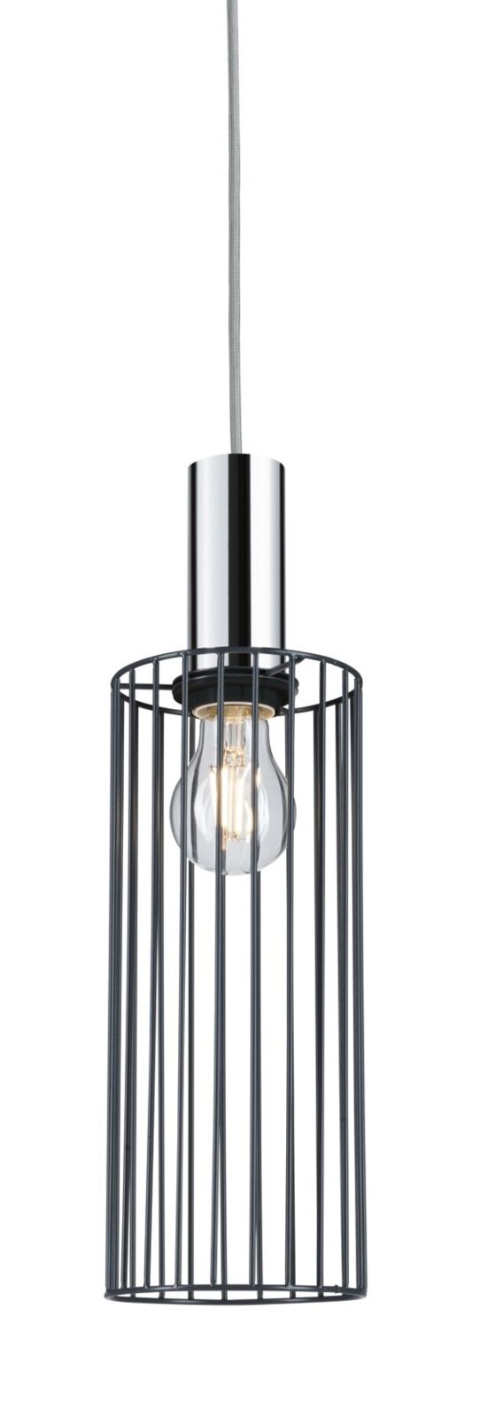 Hängelampe mit Metallkäfig-Design, seitliche Perspektive