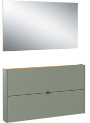 Garderobe Set 5 mit großem rechteckigem Spiegel und grünem Schrank, Frontalansicht