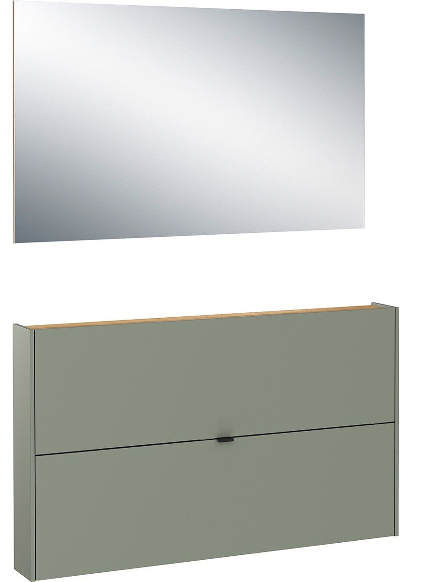 MID.YOU Garderoben-Set AMECA Garderobe Set 5 mit großem rechteckigem Spiegel und grünem Schrank, Frontalansicht