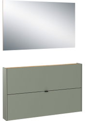 Garderobe Set 5 mit großem rechteckigem Spiegel und grünem Schrank, Frontalansicht