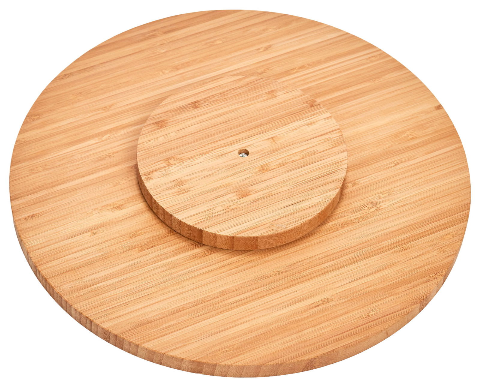 Rundes Drehkabinett aus Holz, von oben betrachtet, mit zwei übereinanderliegenden Scheiben.