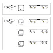 Illustration eines Starter Sets mit elektrischen Kabeln, Schaltern und Deckenleuchten aus der Vogelperspektive.